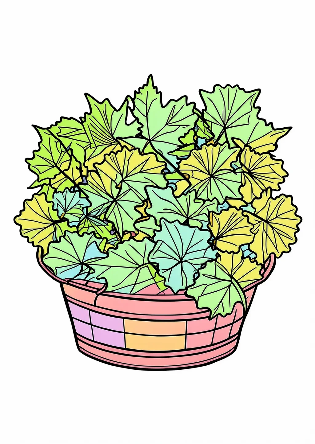 もみじといちょうの落ち葉かごの塗り絵の見本