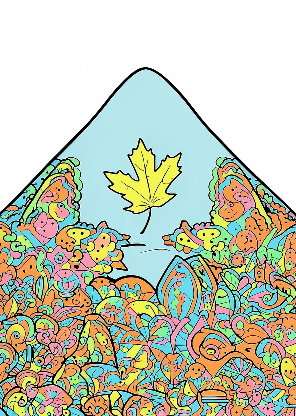 紅葉狩り風景の塗り絵（こまかい）の見本