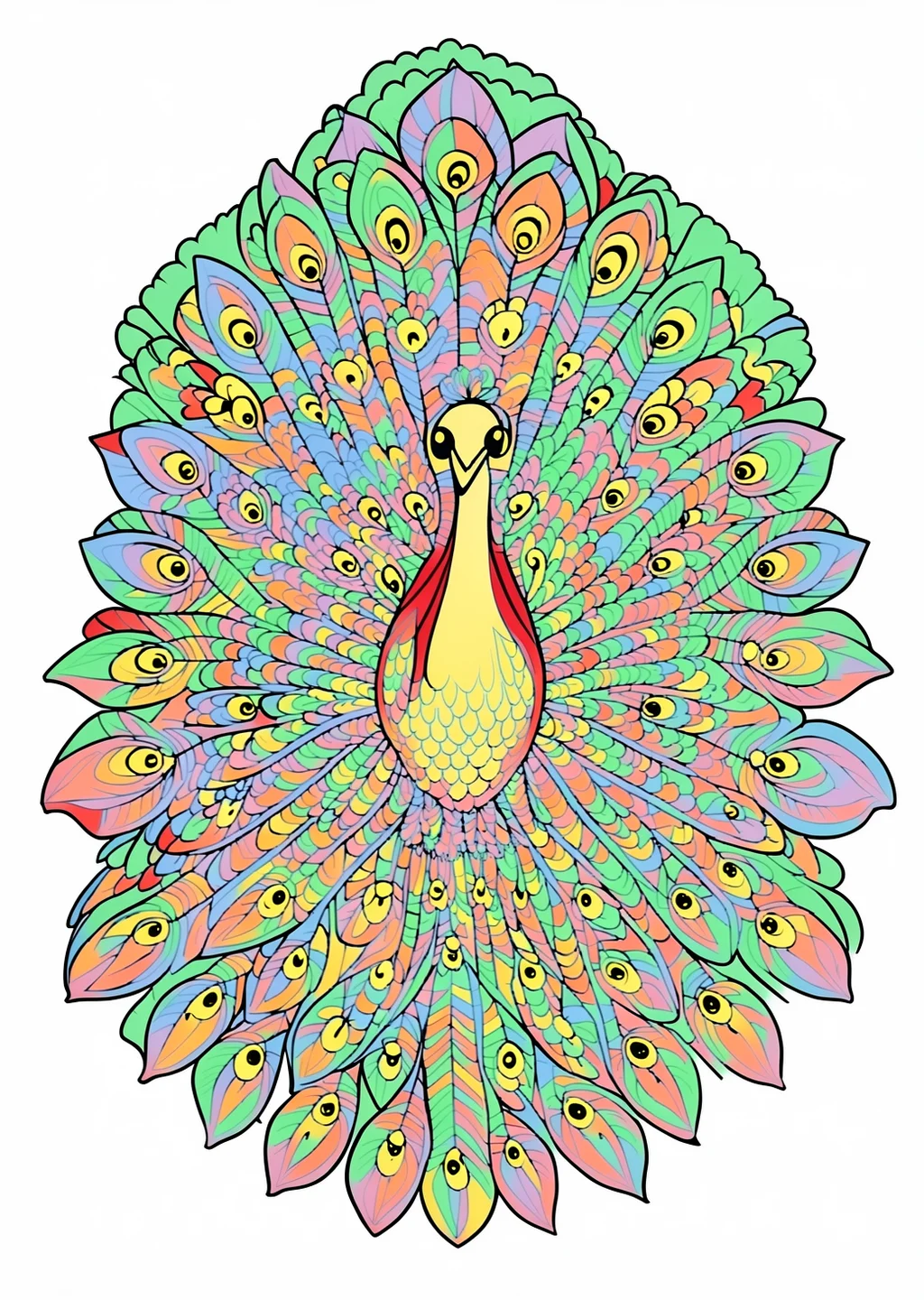 くじゃくの塗り絵の見本