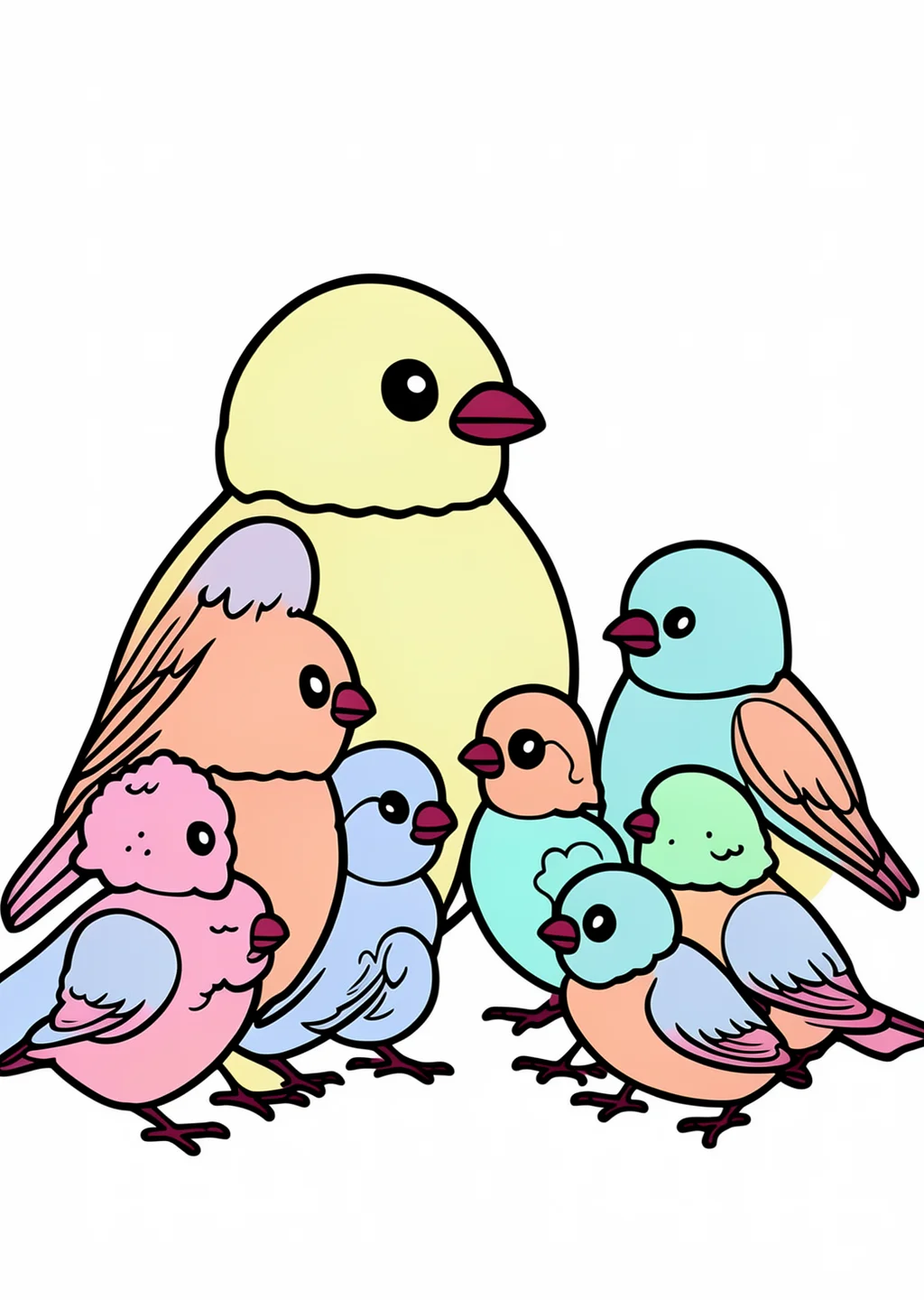すずめ家族の塗り絵の見本