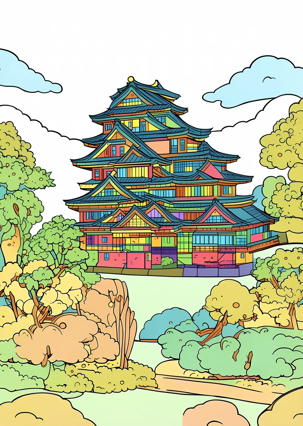 福山城の塗り絵の見本