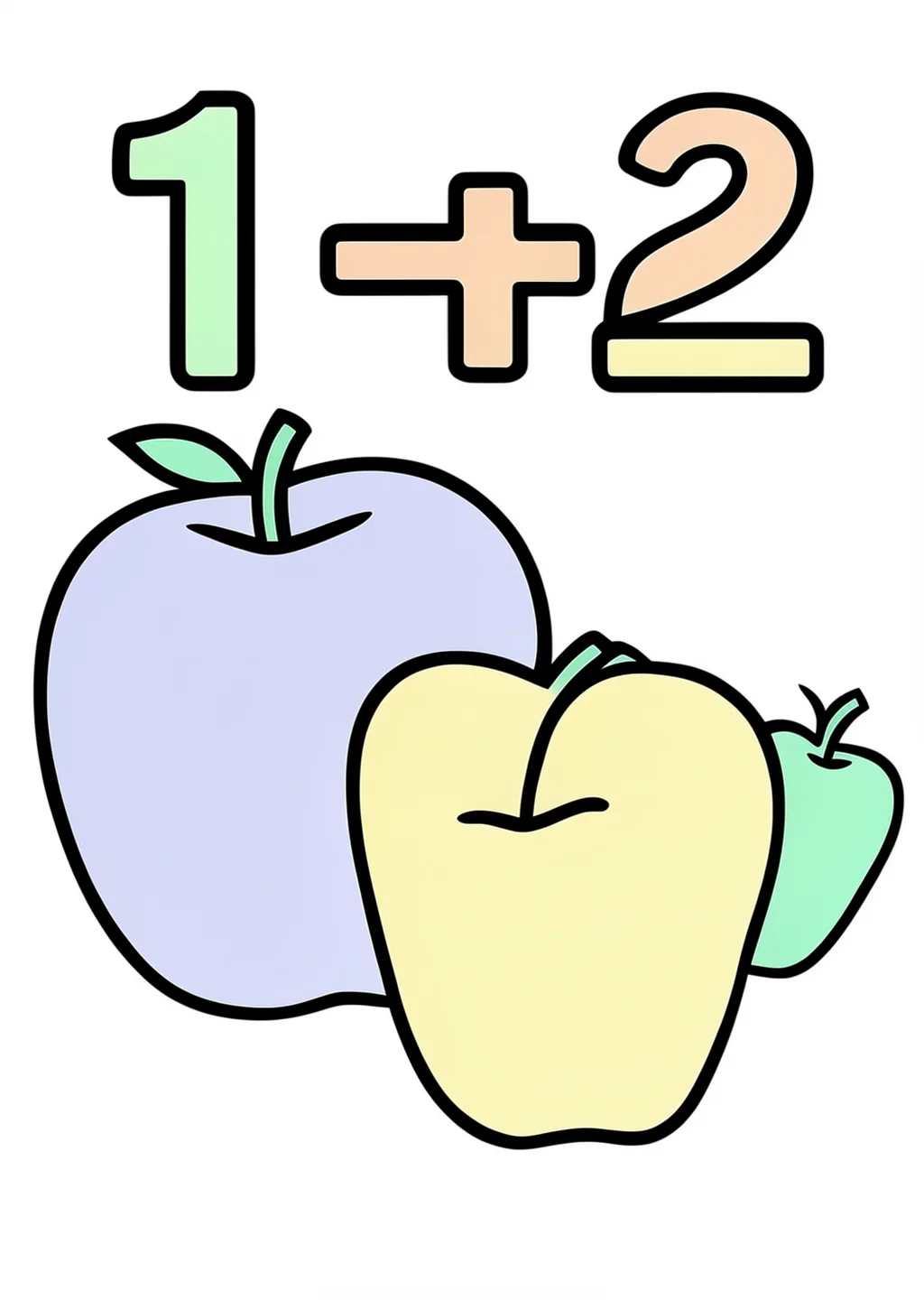 かずあわせ「1+2」の塗り絵の見本