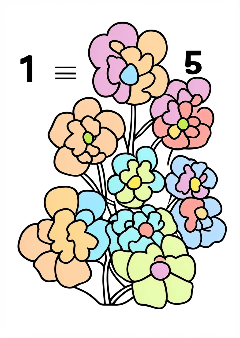 かずあわせ「1+5」の塗り絵の見本