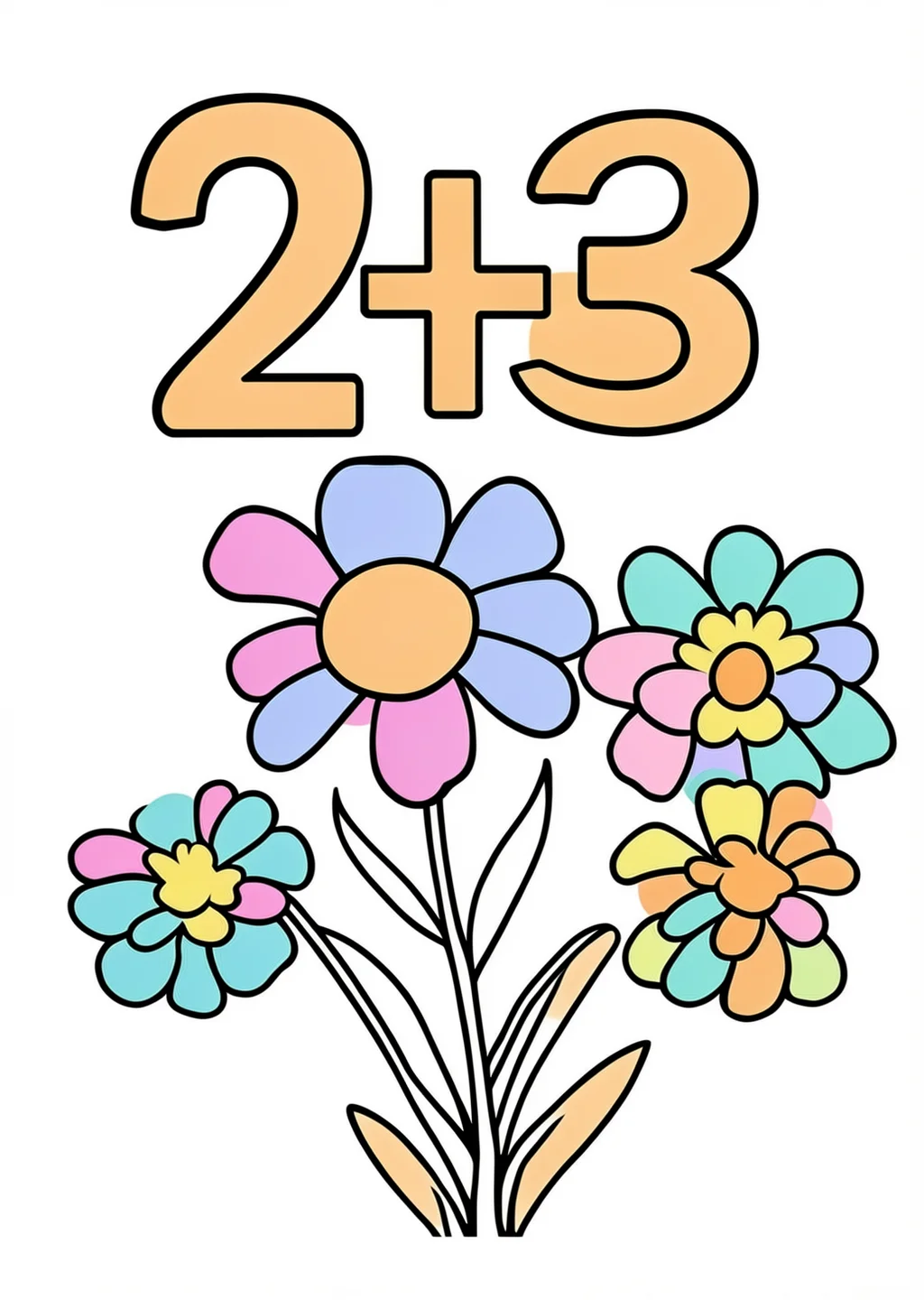 かずあわせ「2+3」の塗り絵の見本