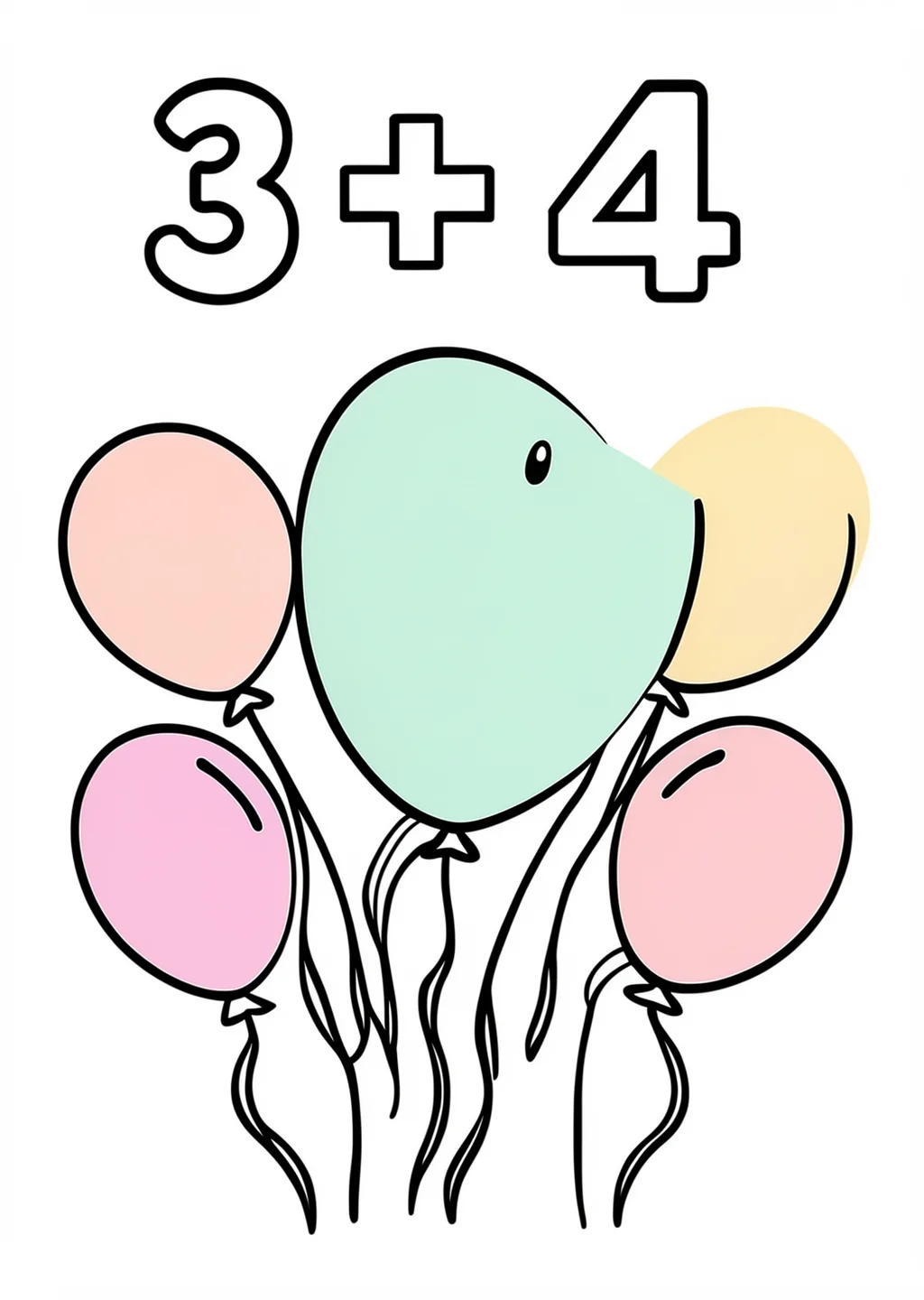 かずあわせ「3+4」の塗り絵の見本