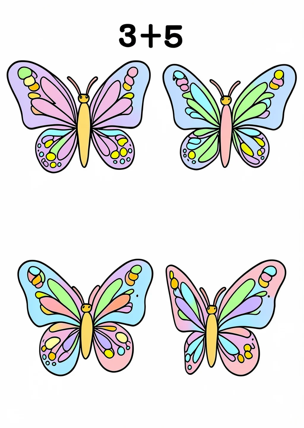 かずあわせ「3+5」の塗り絵の見本