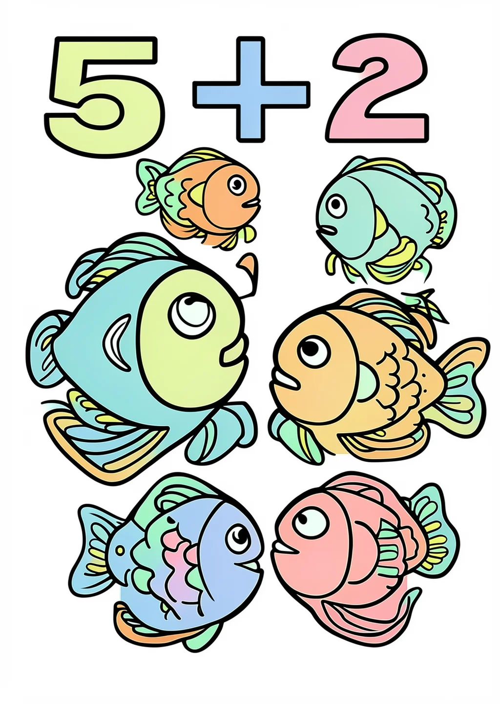かずあわせ「5+2」の塗り絵の見本