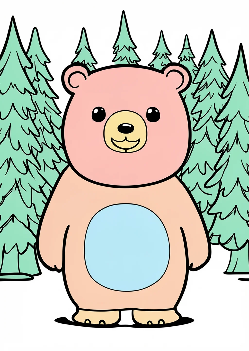 森のくまの塗り絵の見本