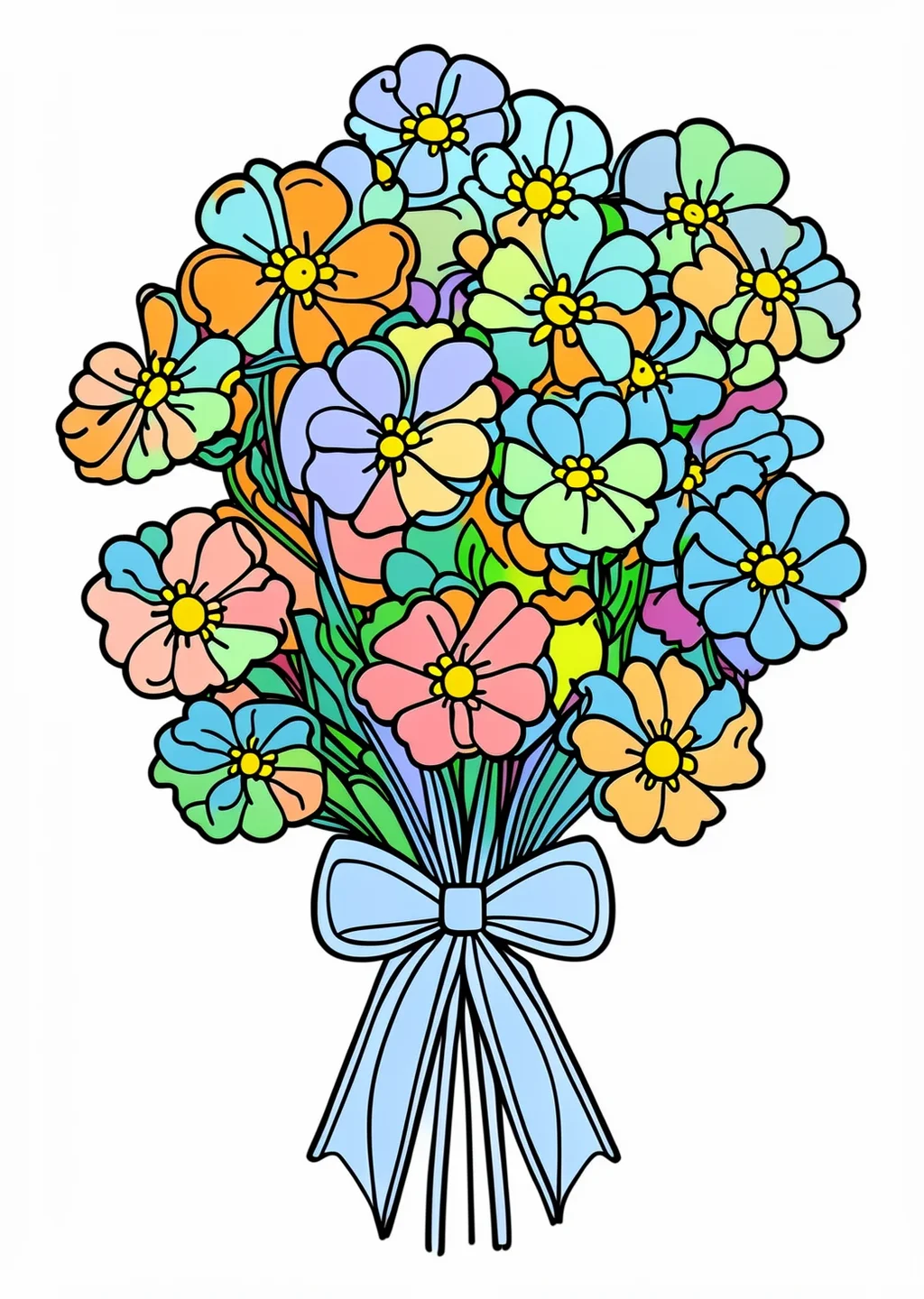 お花の塗り絵(花束)の見本