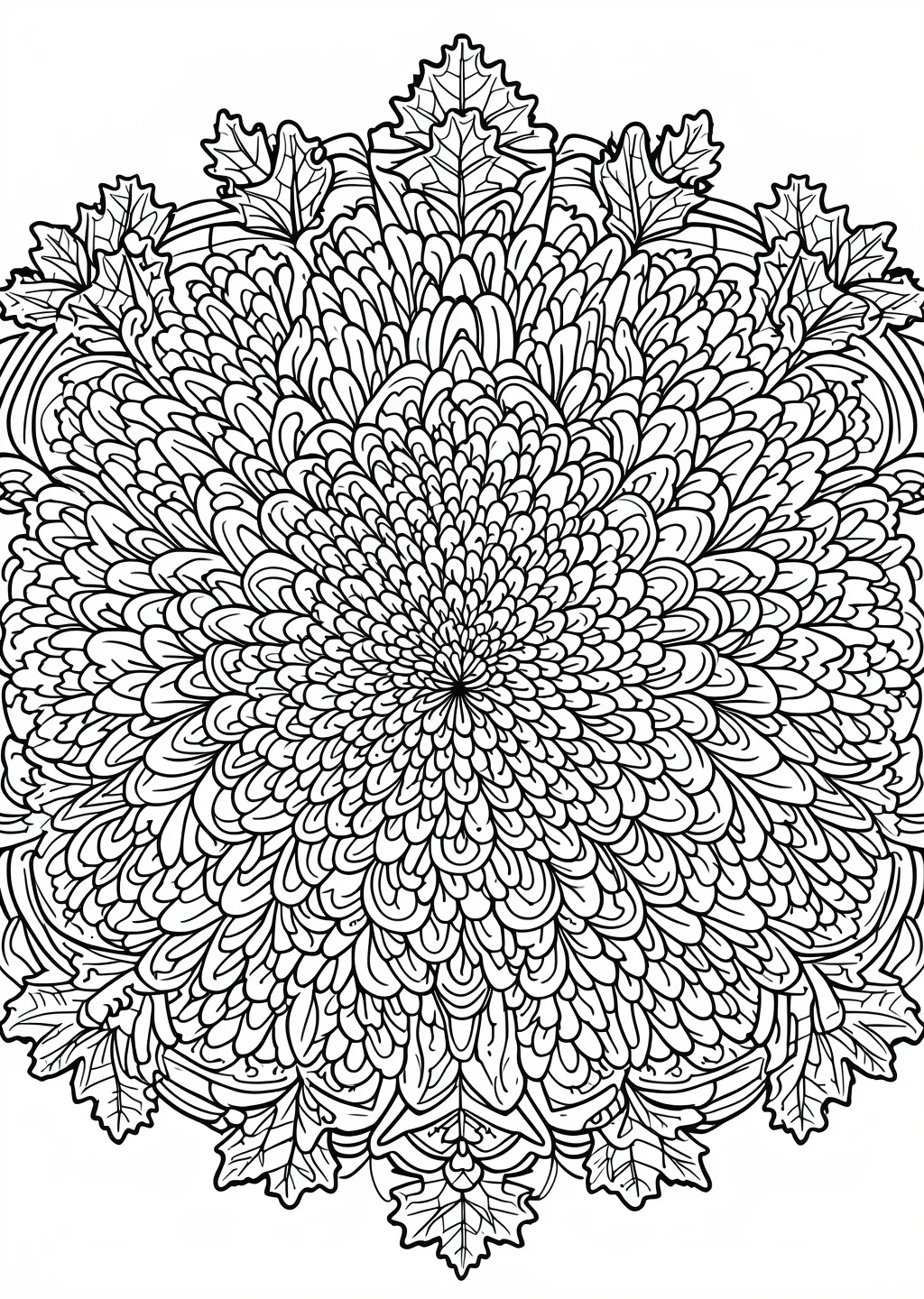 秋の花マンダラの塗り絵（こまかい）