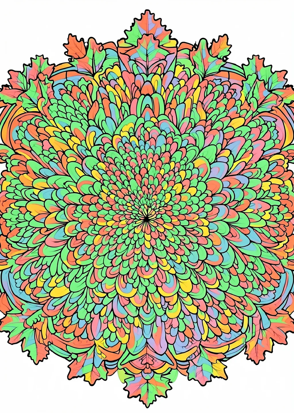 秋の花マンダラの塗り絵（こまかい）の見本