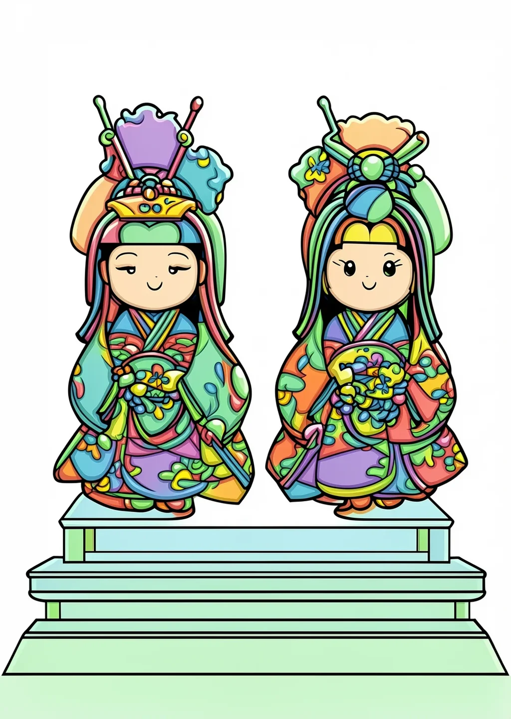 ひな祭りの塗り絵の見本