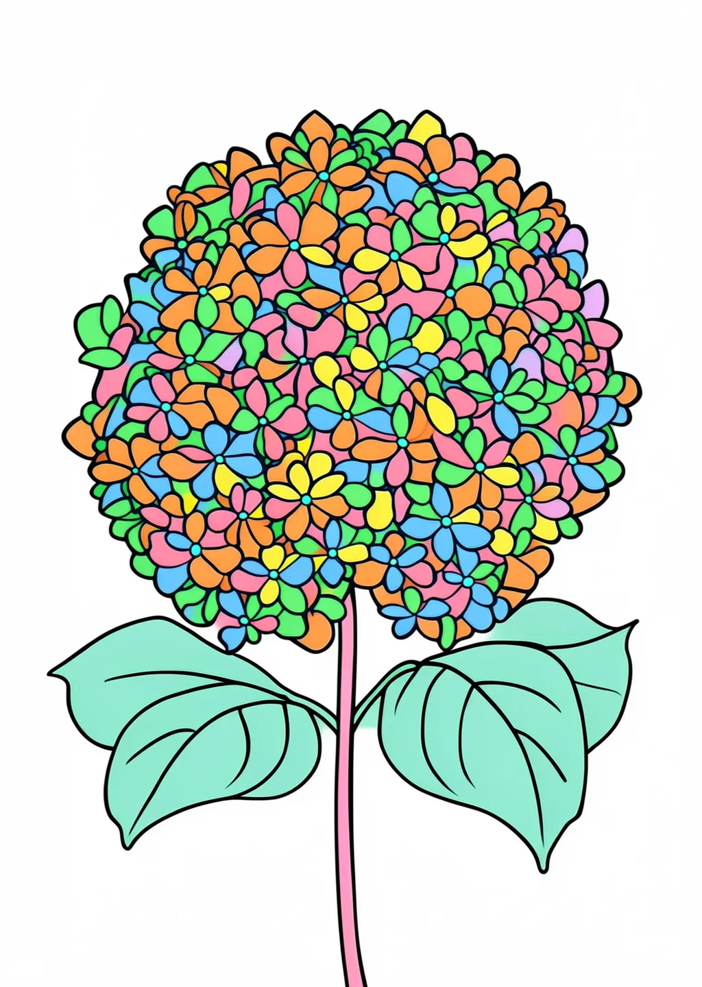 あじさいの塗り絵(簡単)の見本