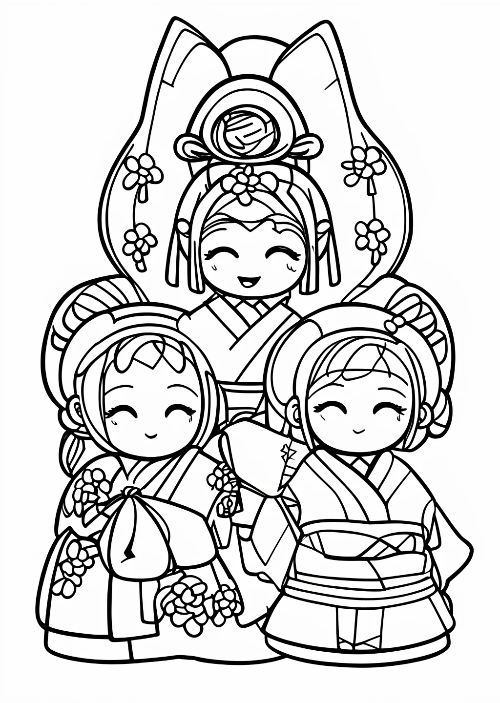 ひな祭りひな人形の塗り絵