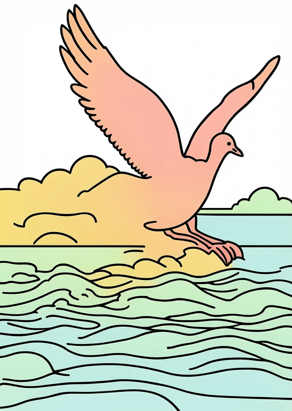 かもめの塗り絵の見本