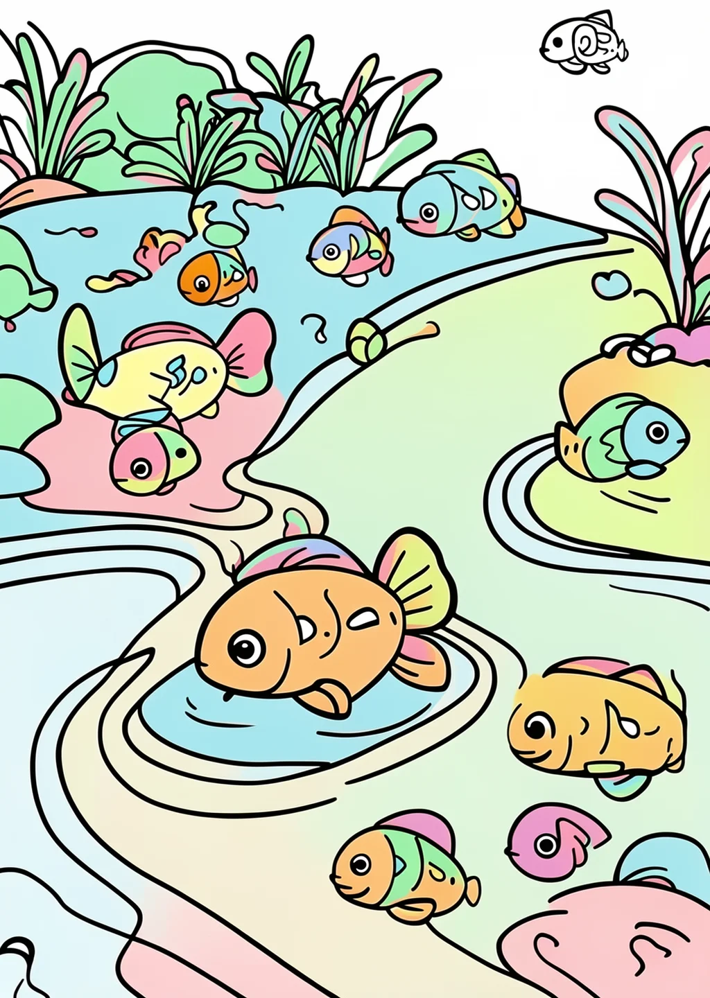 めだかの塗り絵の見本