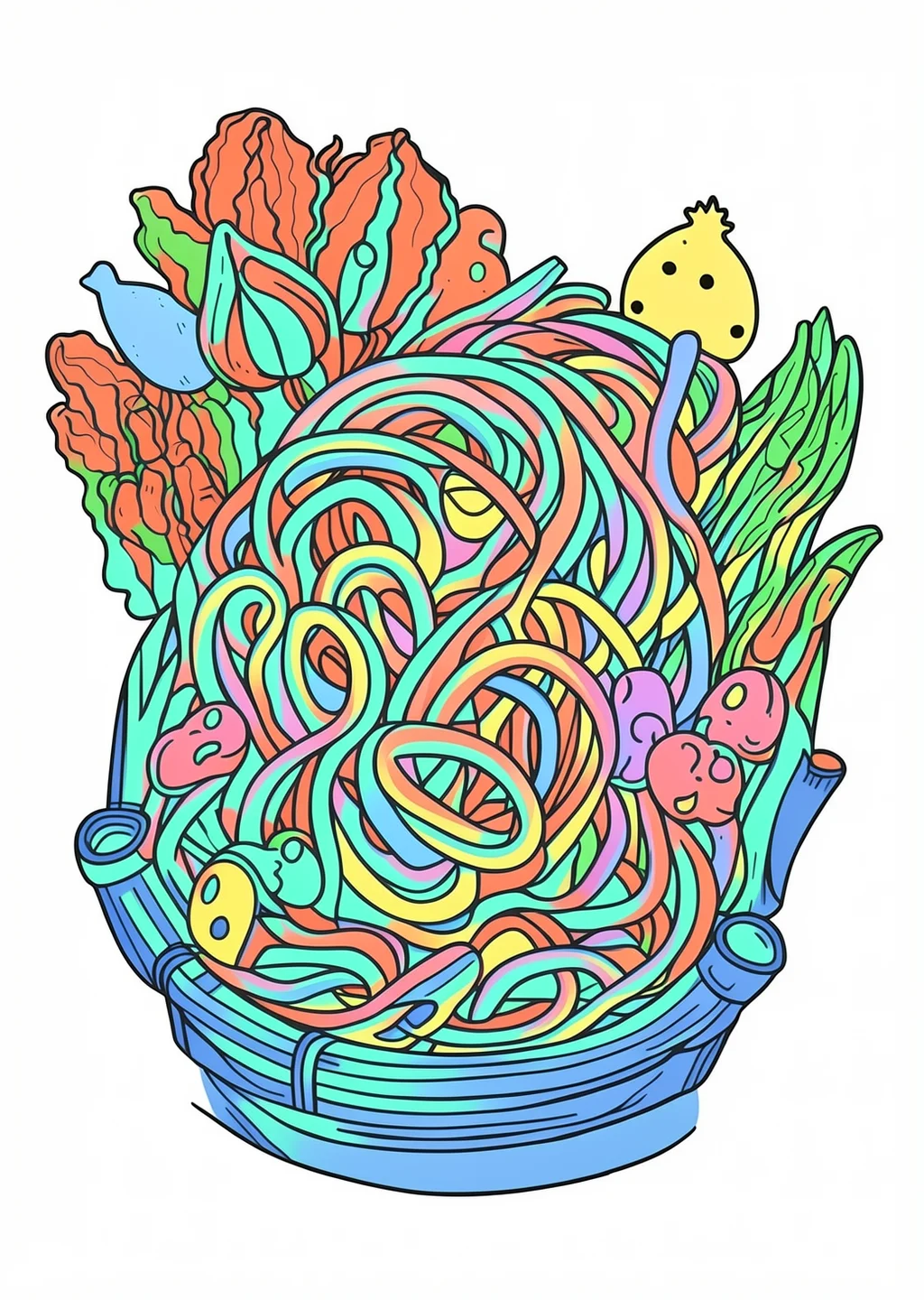 流しそうめんの塗り絵の見本