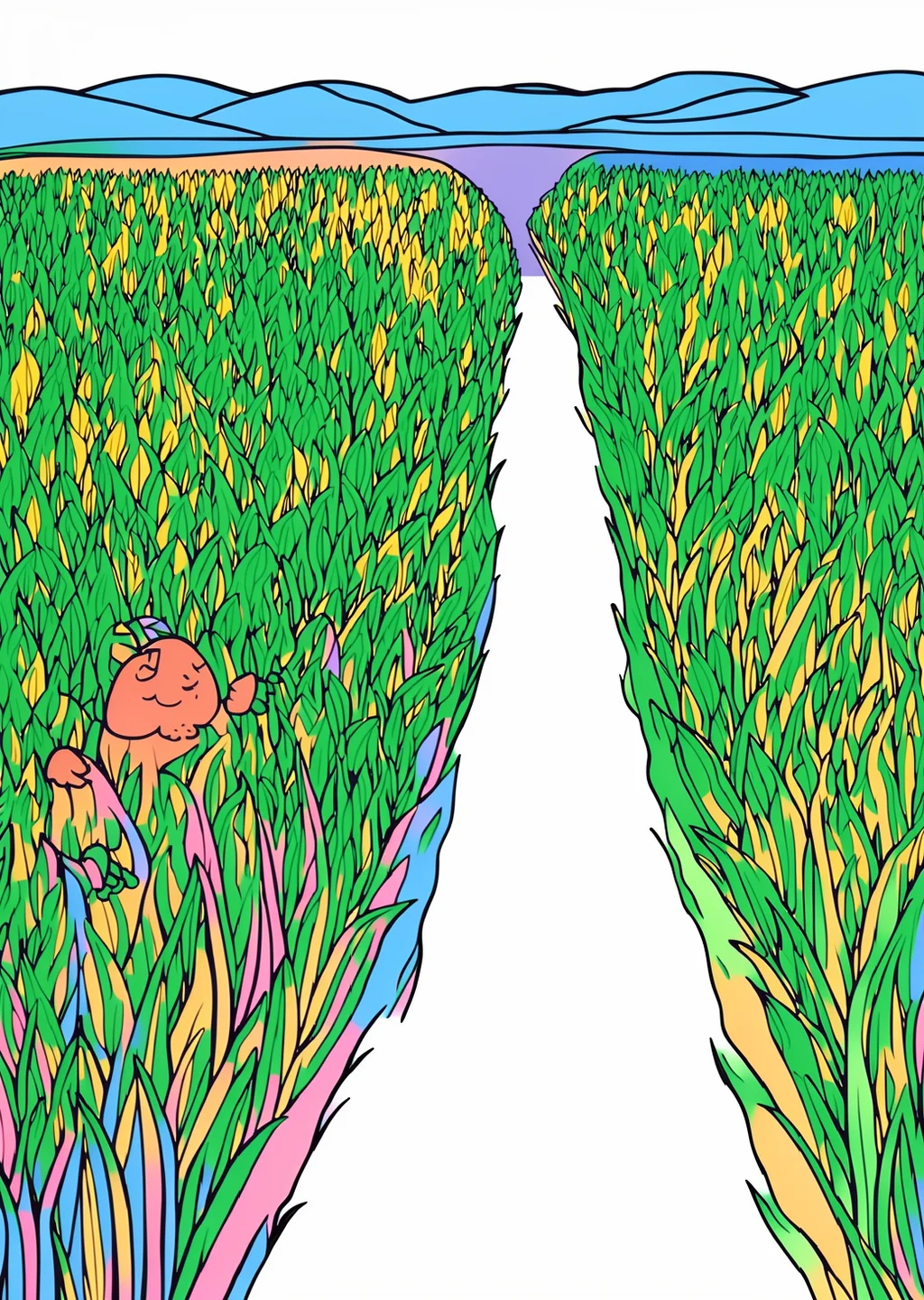 田んぼの塗り絵の見本