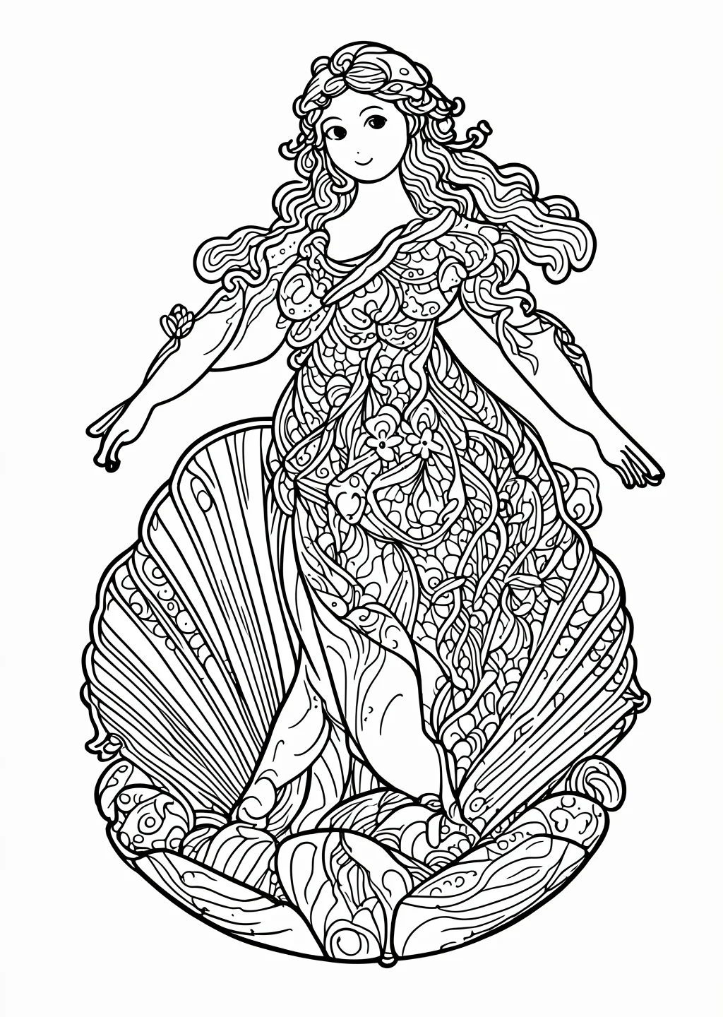 ヴィーナスの誕生の塗り絵
