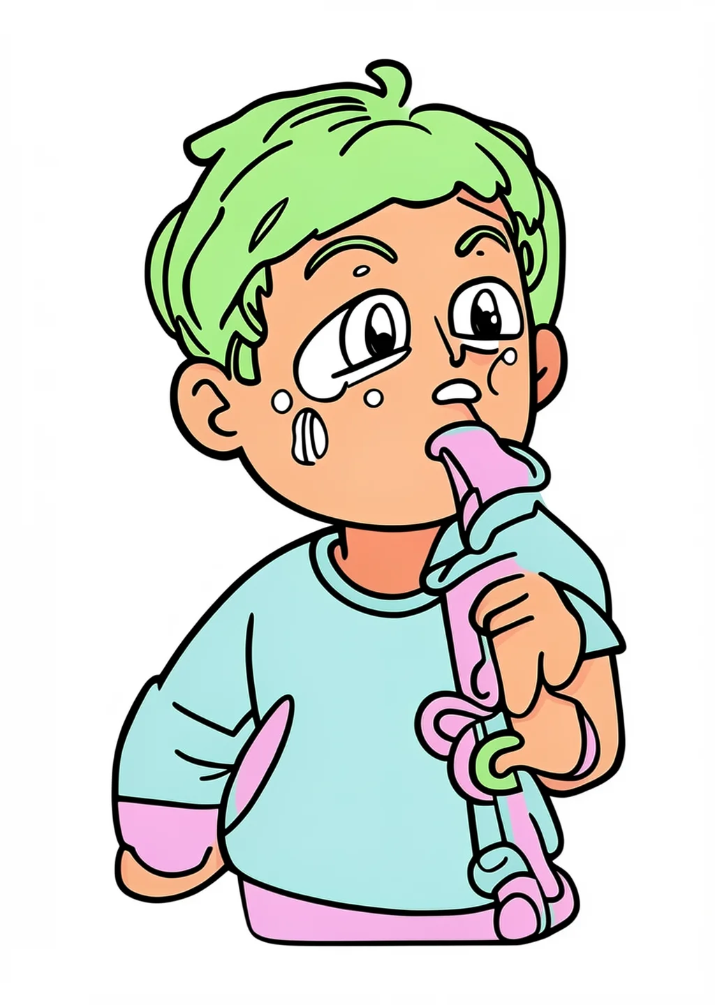 パイプをくわえた少年の塗り絵の見本