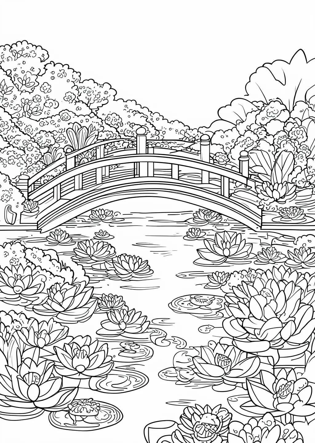 睡蓮の池の橋の塗り絵