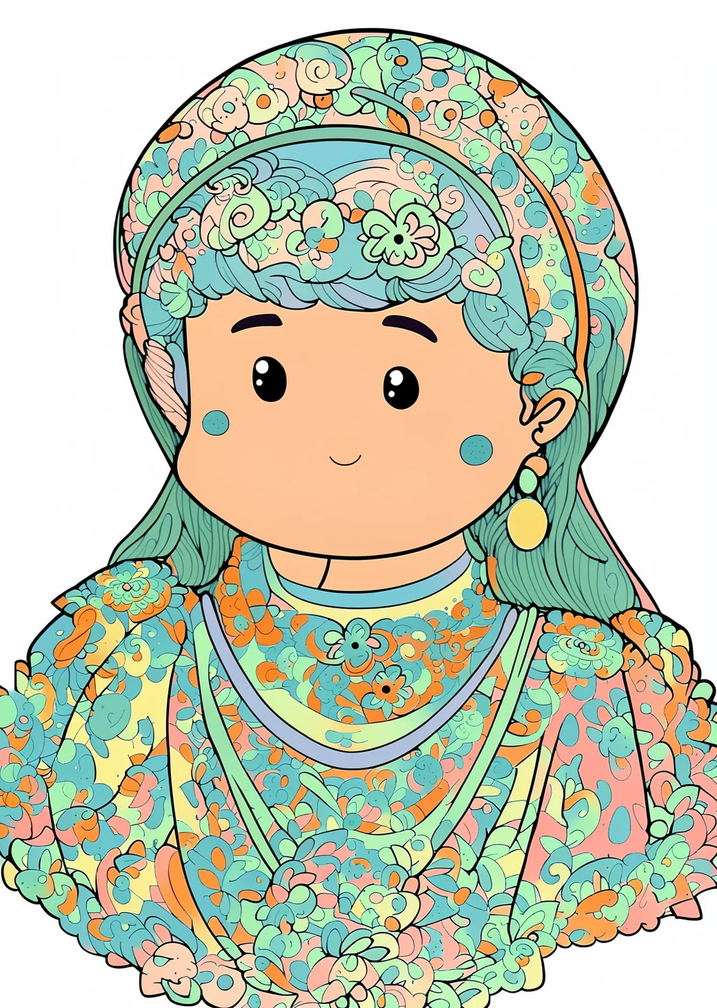 真珠の耳飾りの少女の塗り絵の見本
