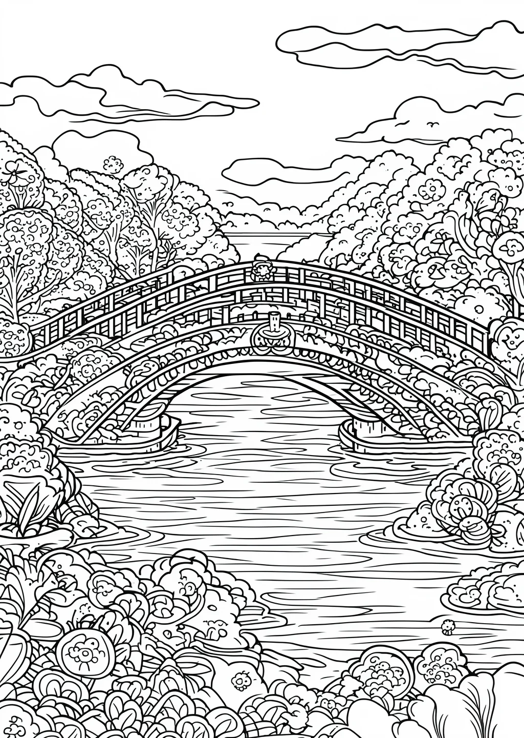 モネ風・水辺の橋の塗り絵