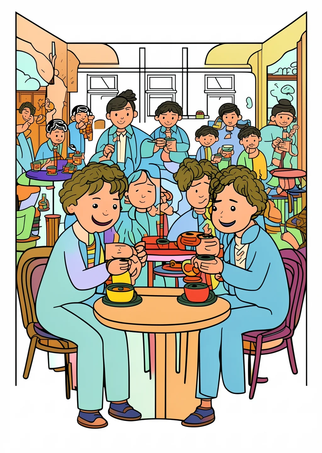 マネ風・パリのカフェの塗り絵の見本