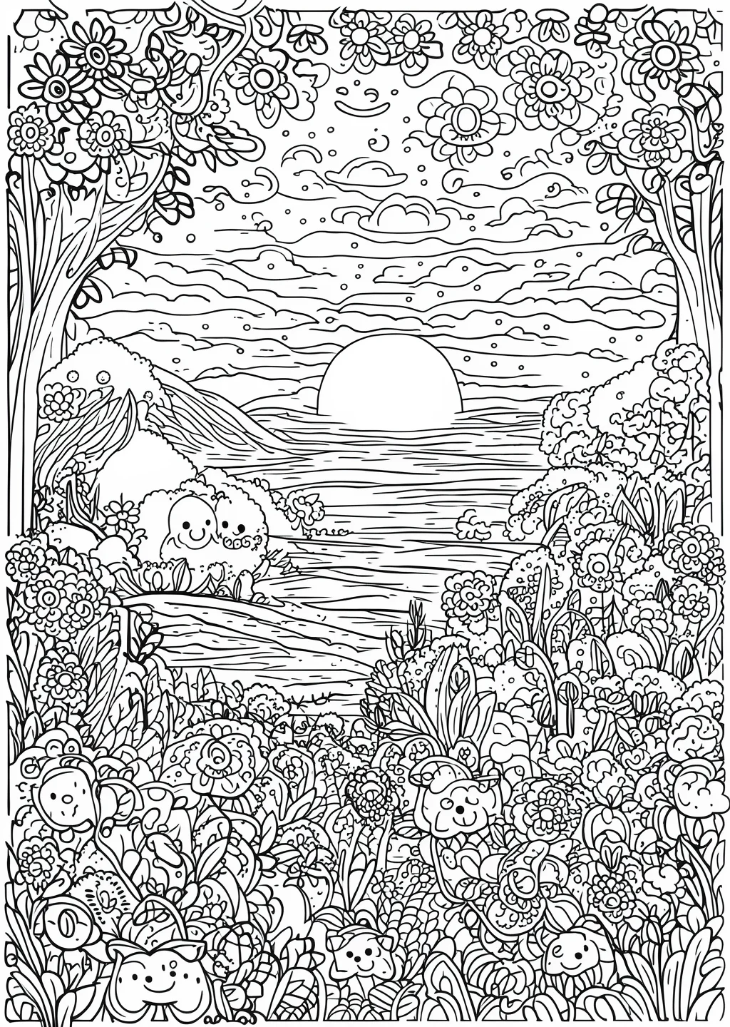 モネ風・夕暮れの塗り絵