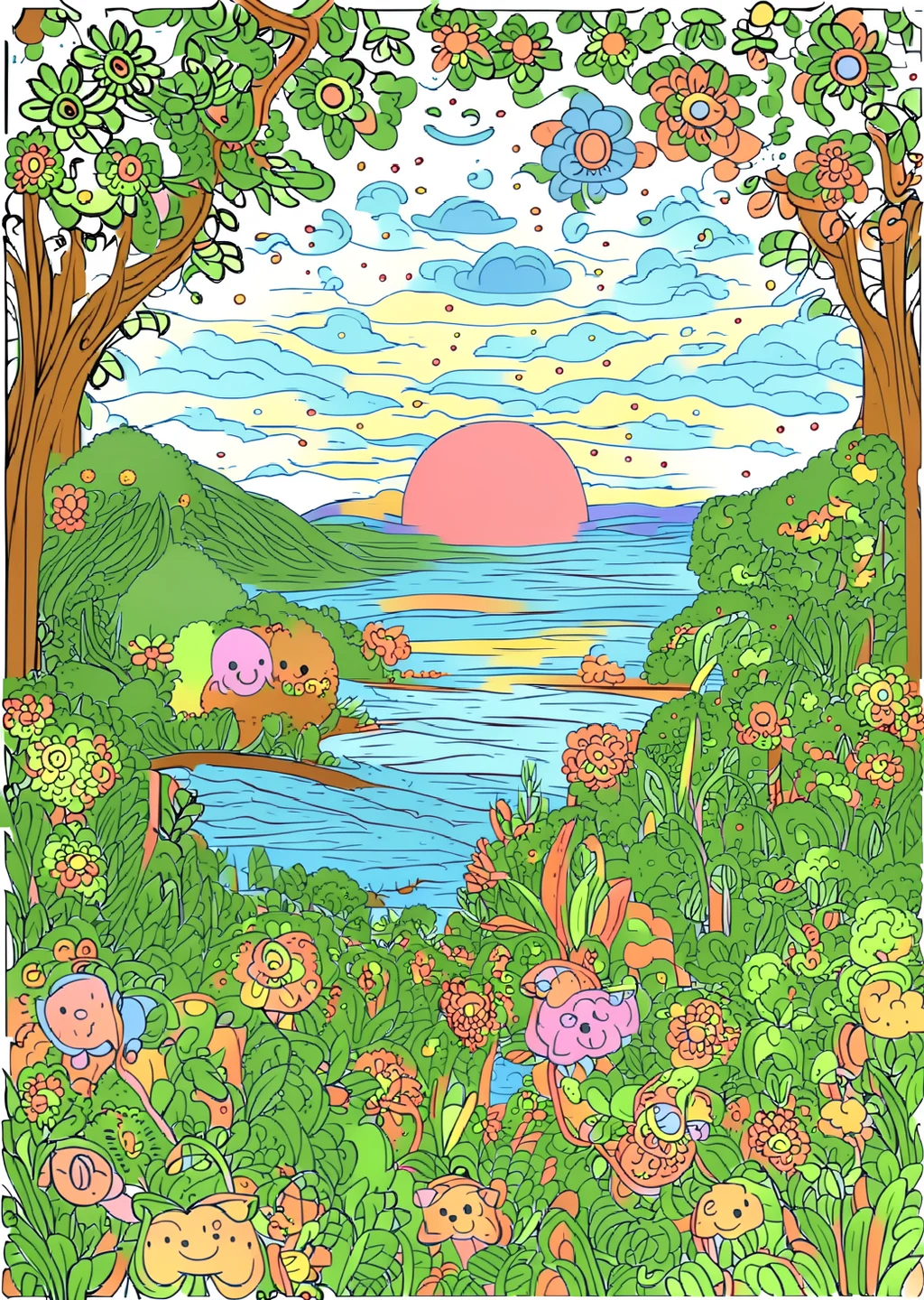 モネ風・夕暮れの塗り絵の見本