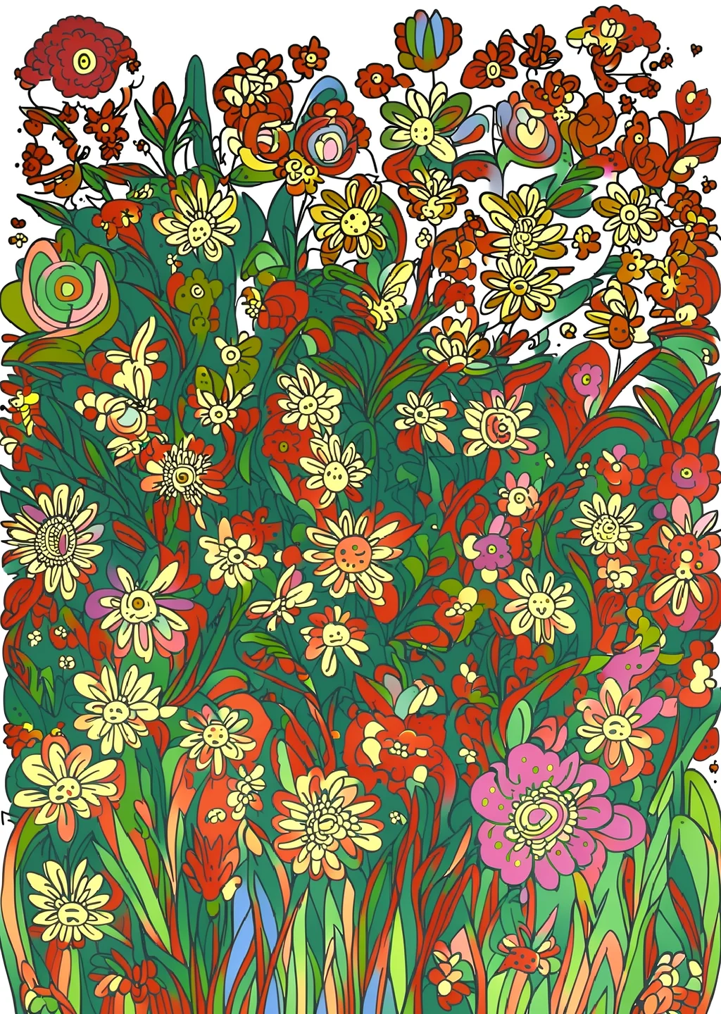 ゴッホ風・野原の塗り絵の見本
