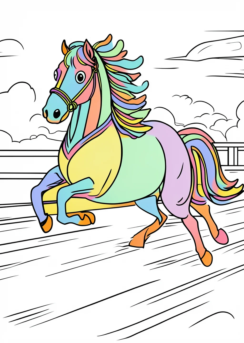 ドガ風・馬の塗り絵の見本