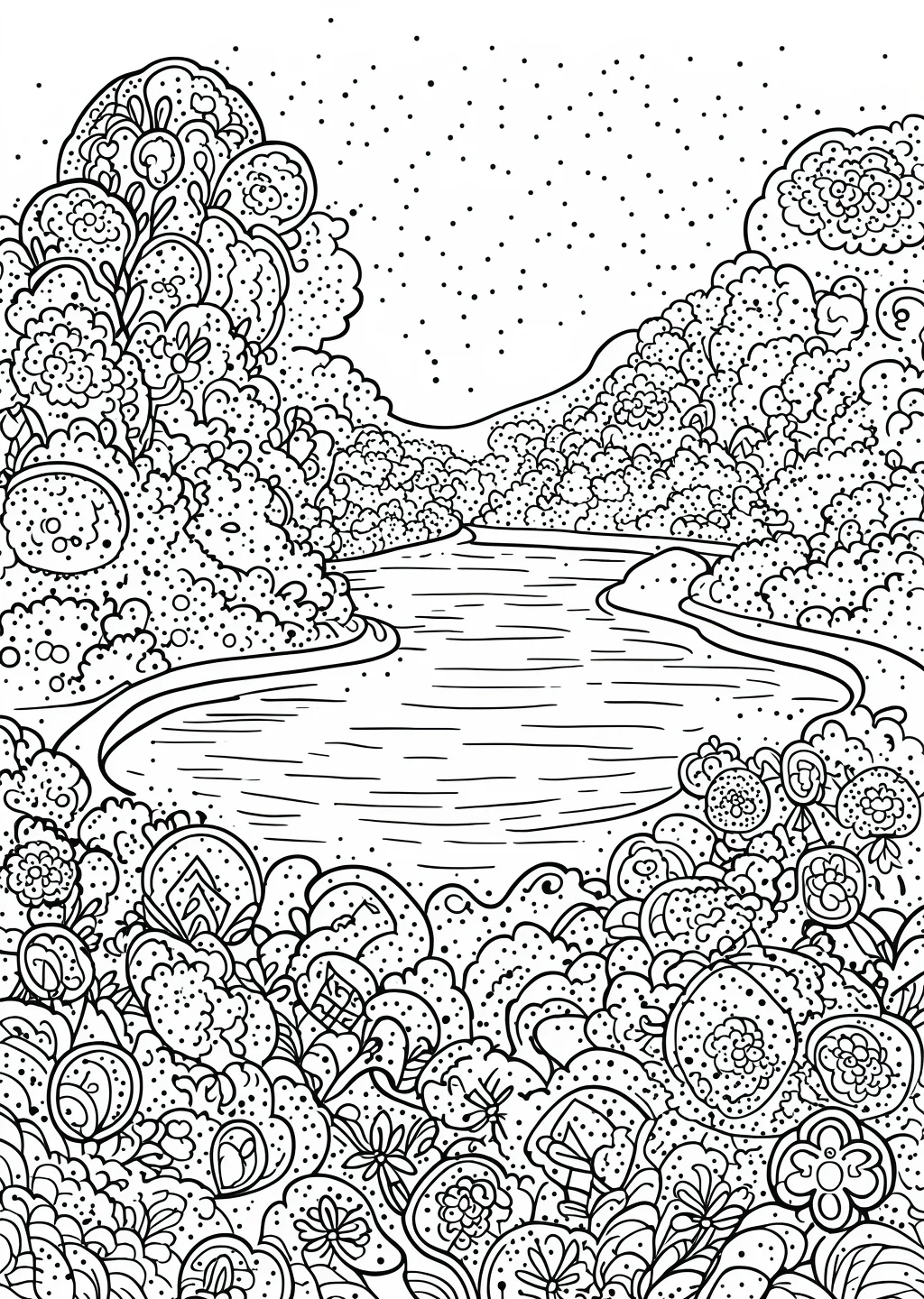 スーラ風・湖の塗り絵