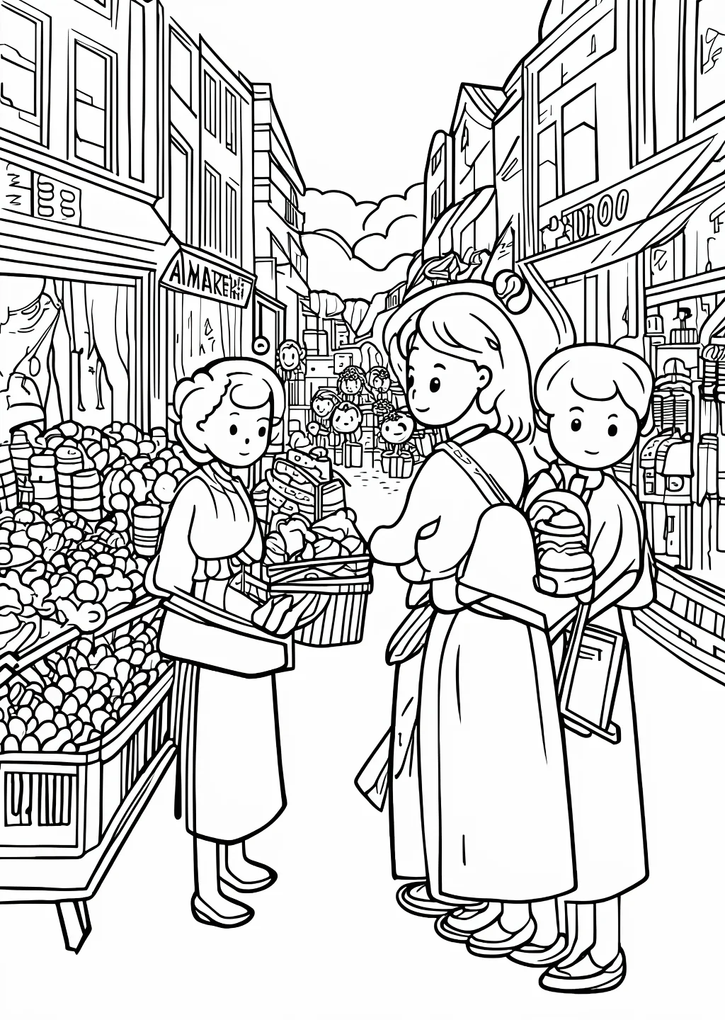 モリゾー風・市場の塗り絵