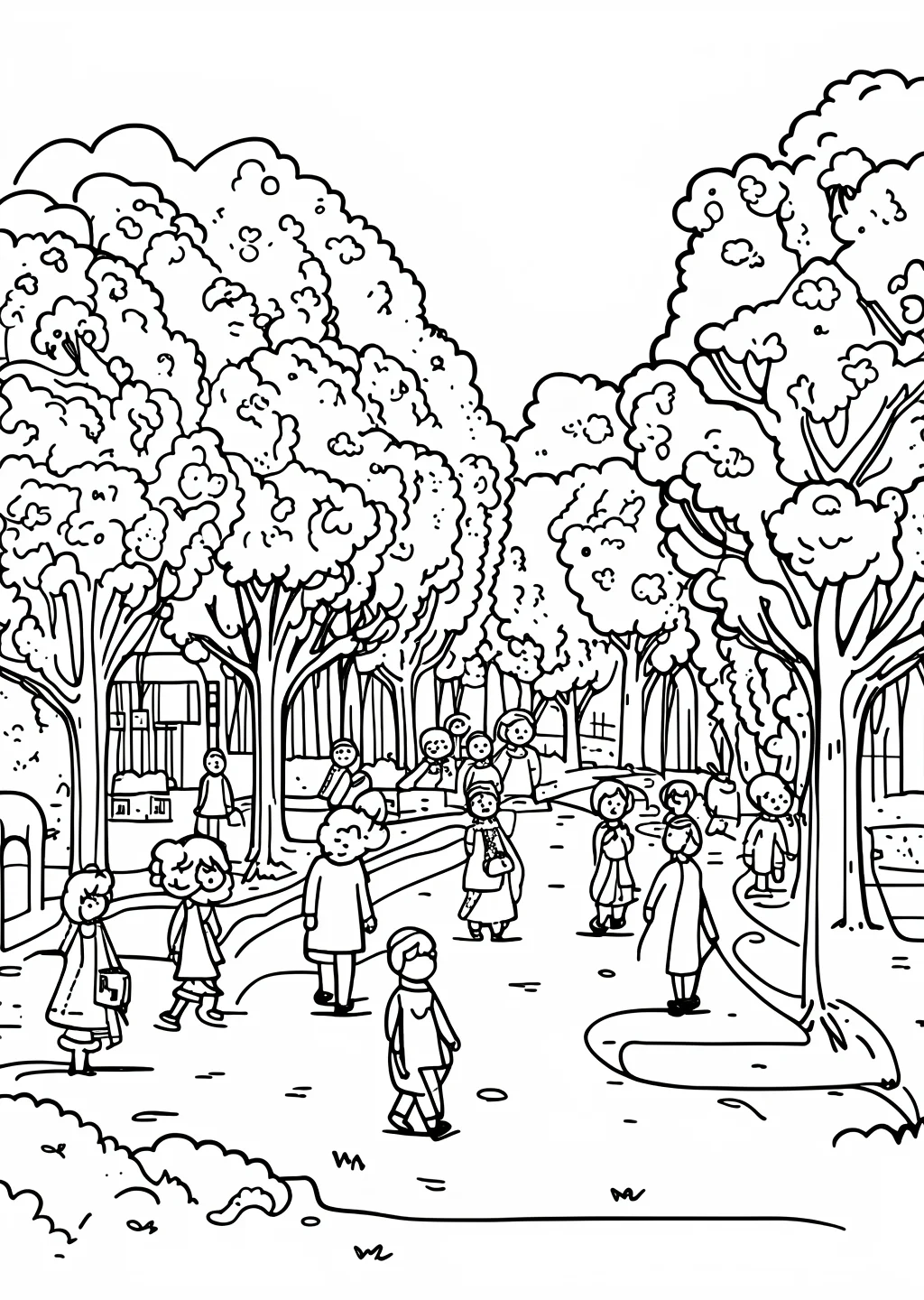 ピサロ風・公園の塗り絵