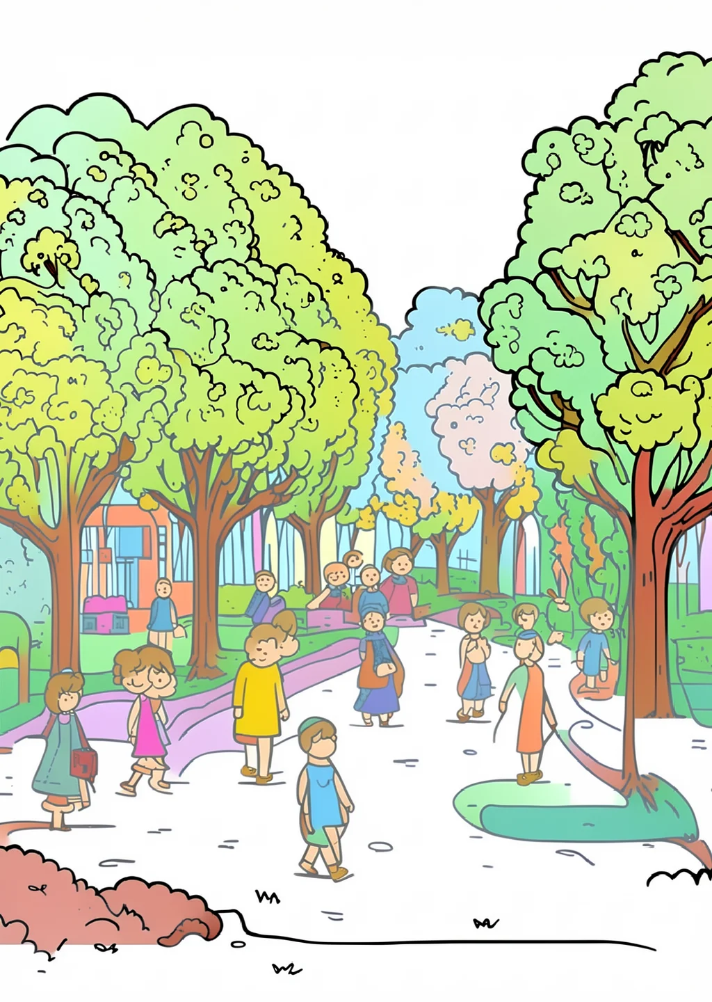 ピサロ風・公園の塗り絵の見本