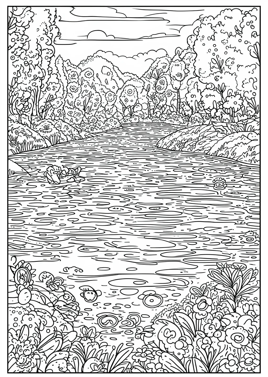 ルノワール風・川の塗り絵