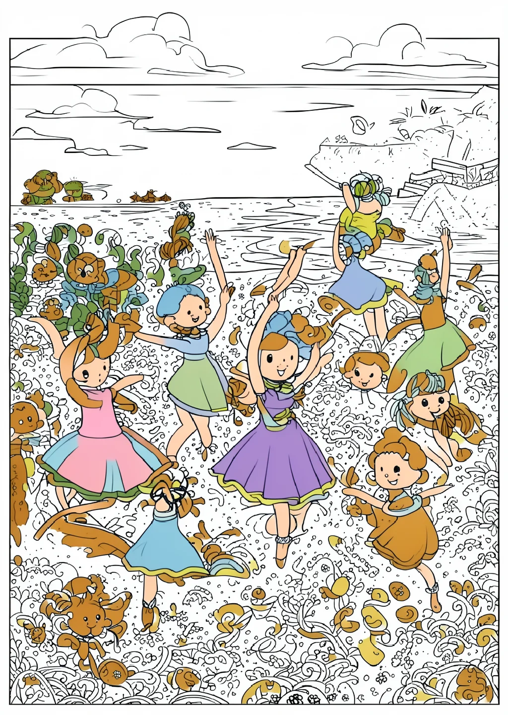 ドガ風・海辺の塗り絵の見本