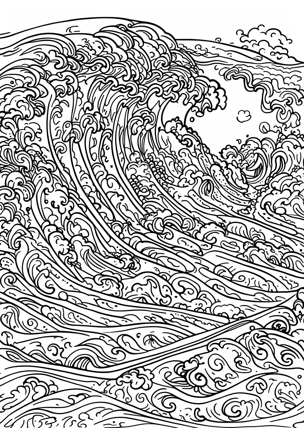 クールベ風・波の塗り絵