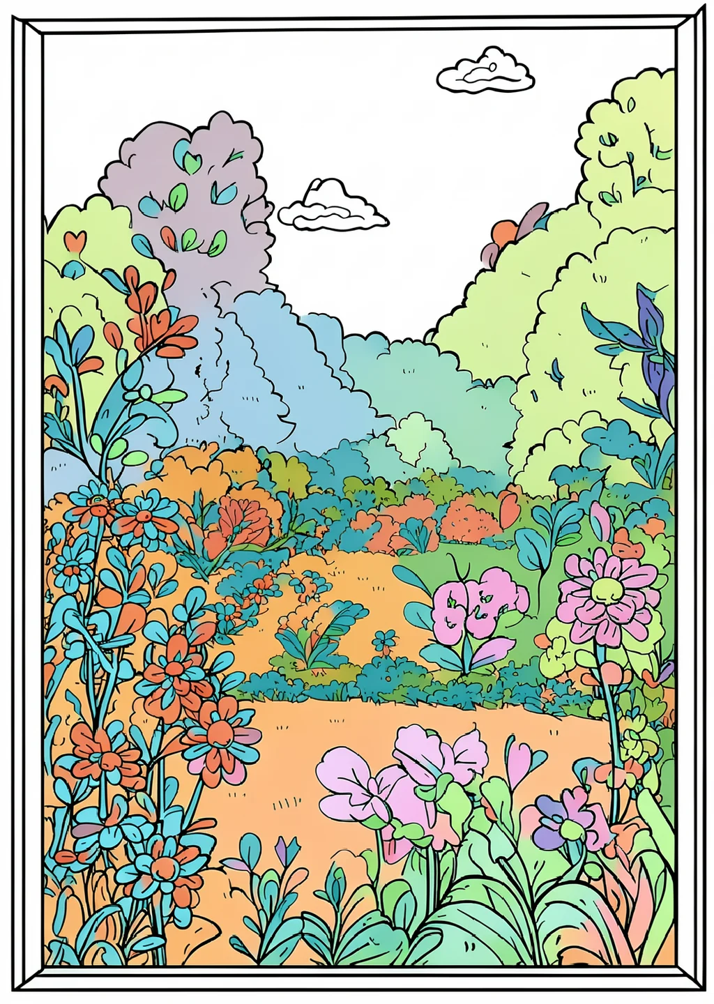 モネ風・窓の塗り絵の見本