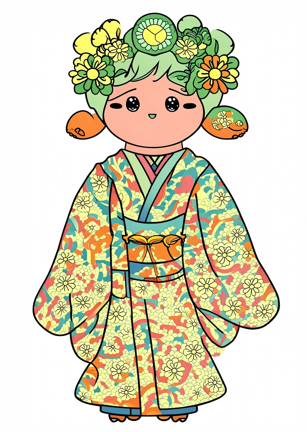 着物の塗り絵の見本