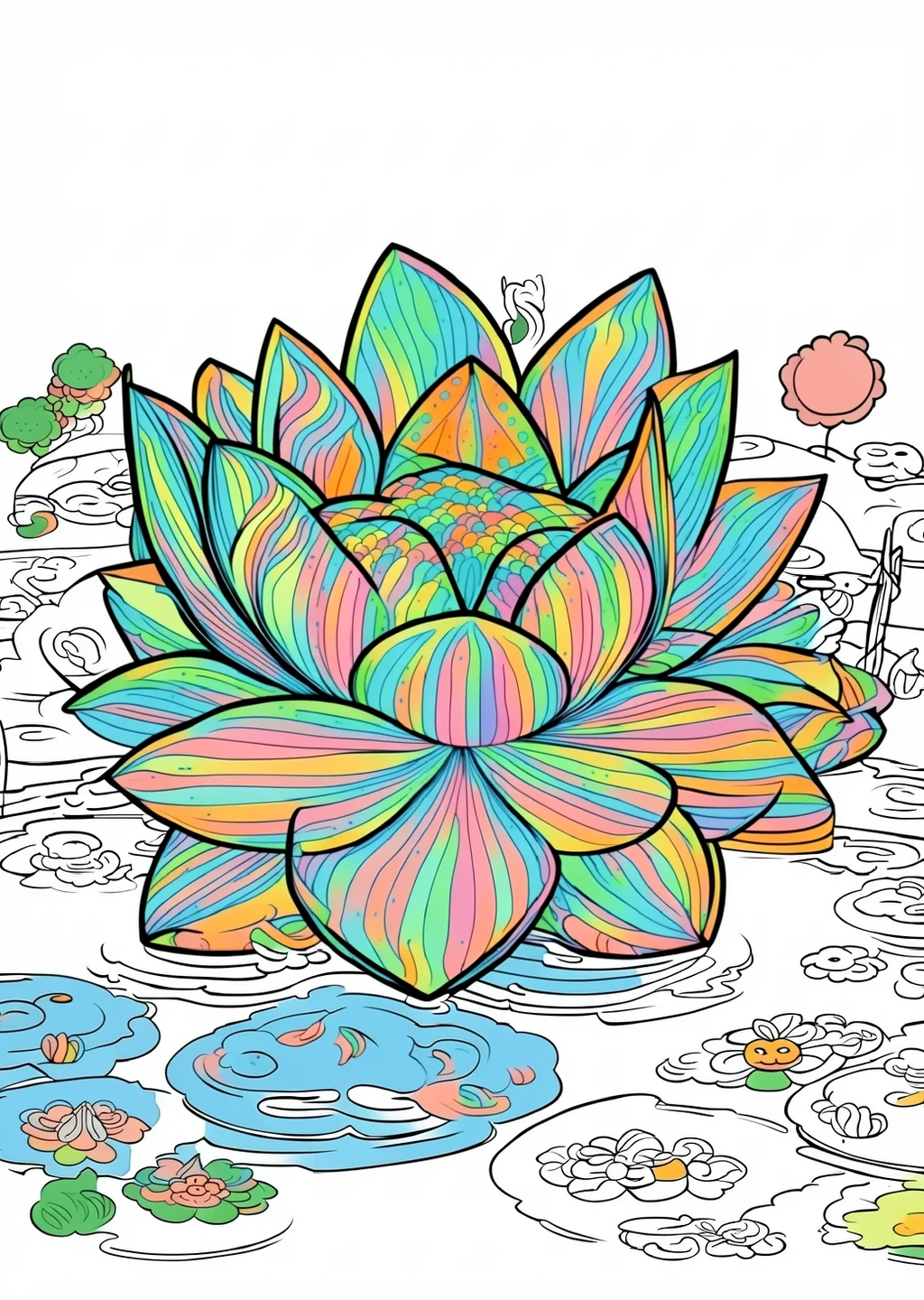 睡蓮の塗り絵の見本