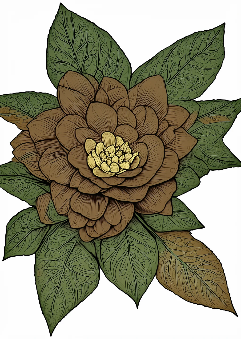 椿の植物画（大人向け）の見本