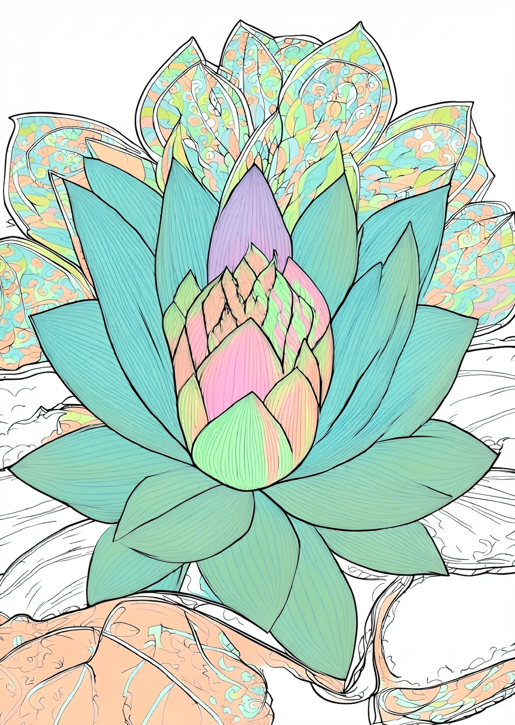 蓮の植物画（大人向け）の見本