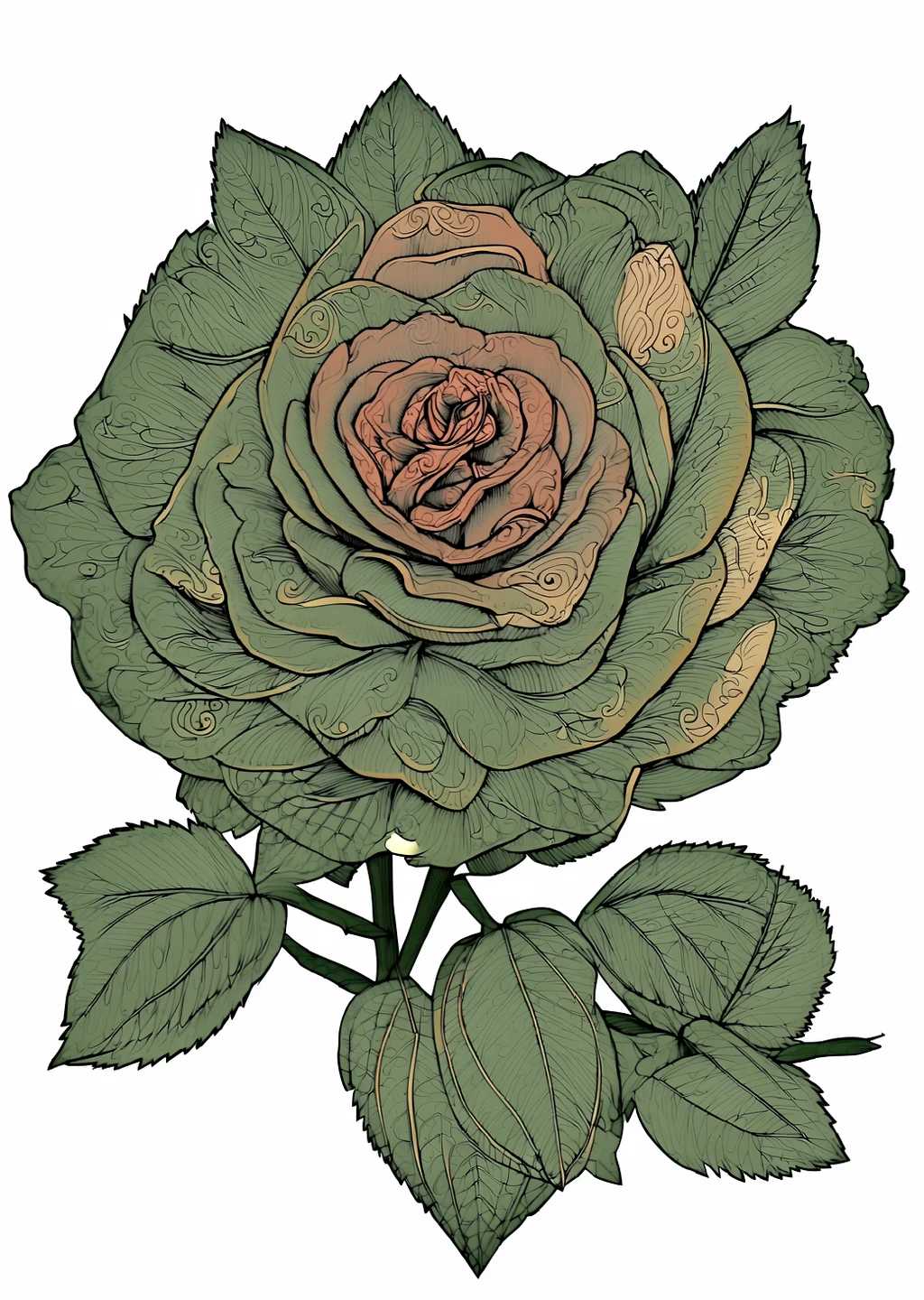 バラの植物画(大人向け)の見本
