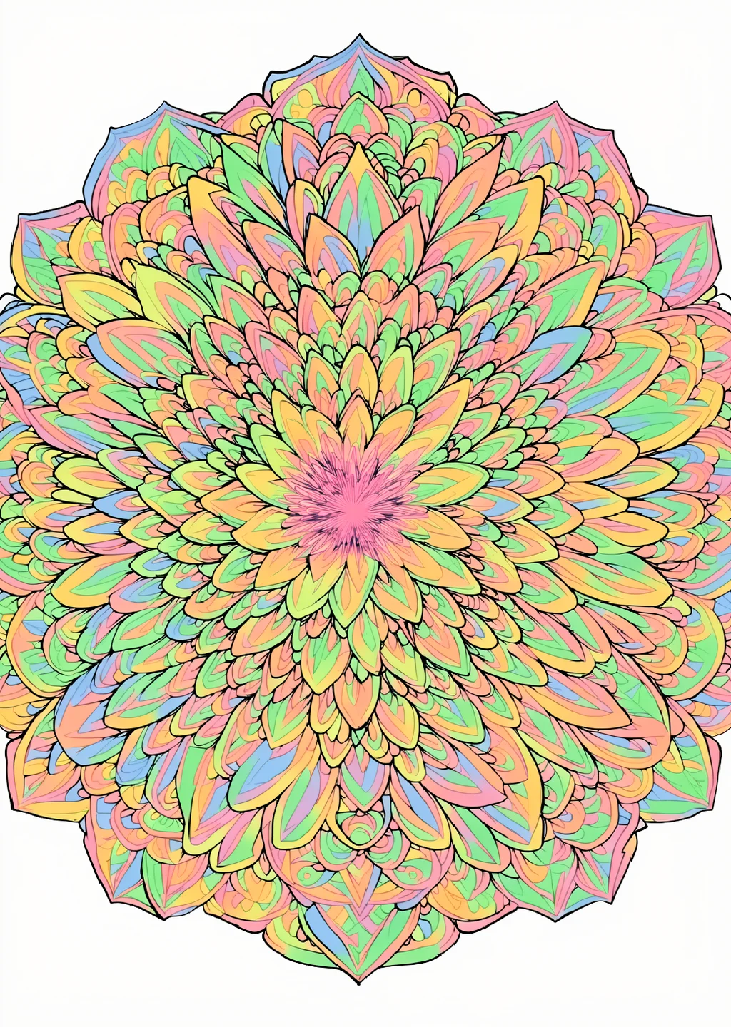 マンダラ模様(花)の塗り絵(大人向け)の見本