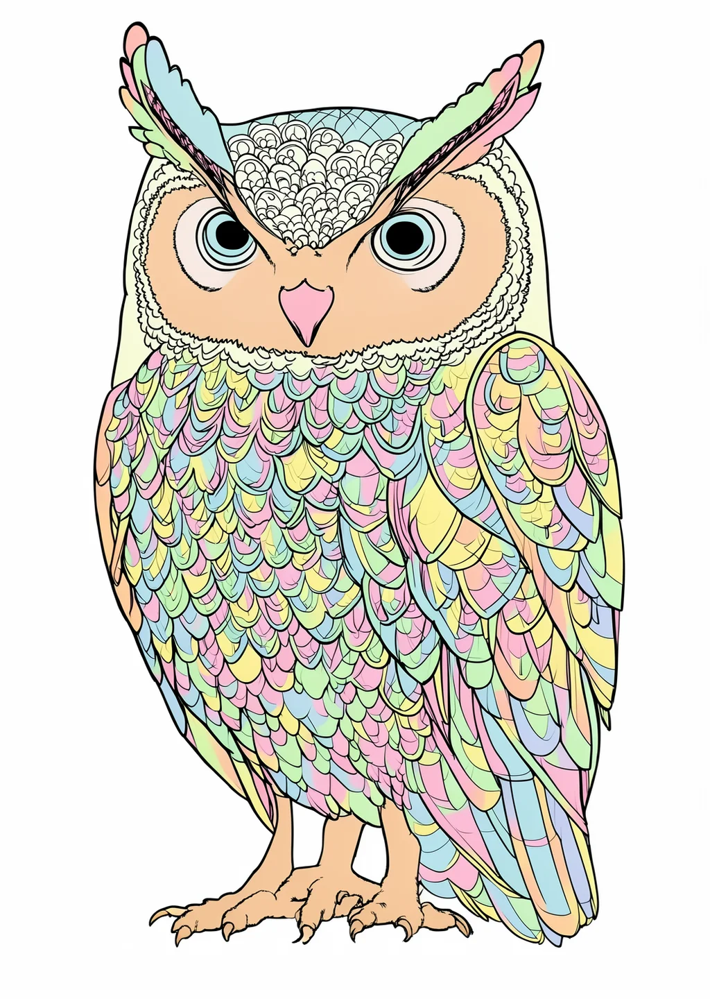 ふくろうの模様画(大人向け)の見本