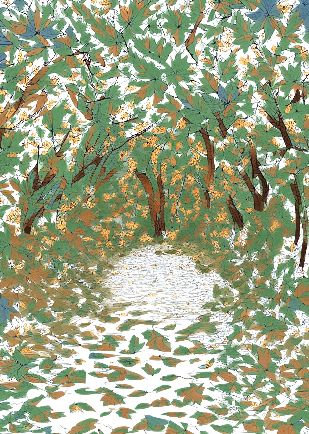 紅葉道の風景画の見本