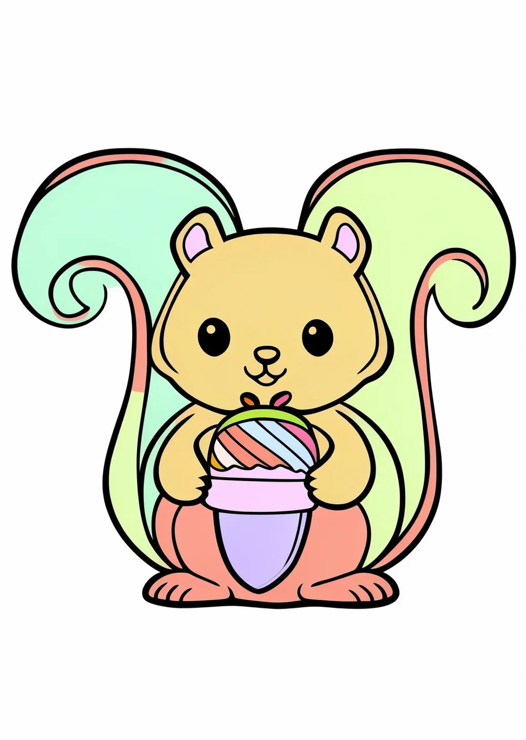 リスの塗り絵（どんぐり付き）の見本