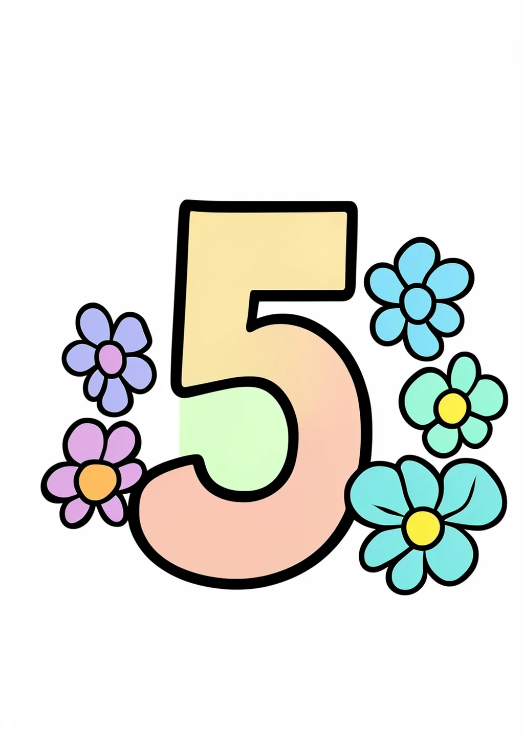 すうじ「5」の塗り絵の見本